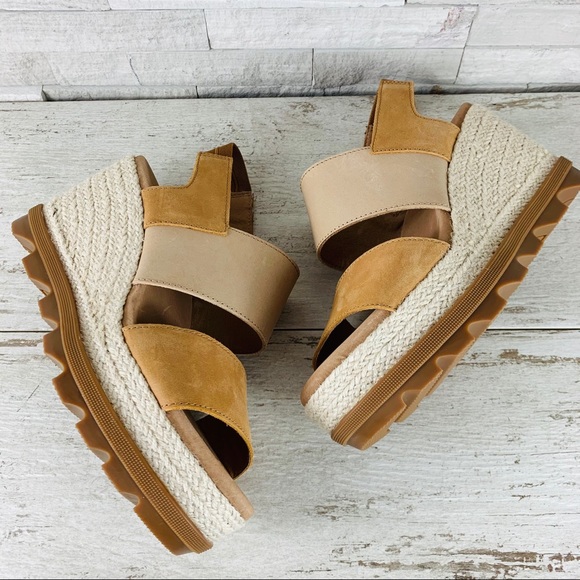 SOREL JOANIE II CAMEL LEATHER JUTE WEDGE SANDAL - Picture 9 of 14